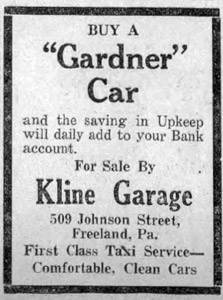 Kline Garage taxi service, 1922 ad