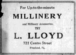 Lloyd Millinery ad, 1923