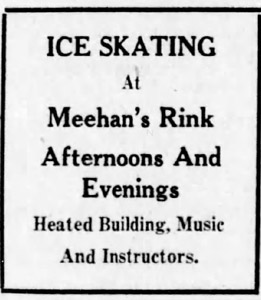 Ad for ice skating at Meehans Rink, 1936
