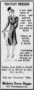 Moderne Dresse Shoppe, 1938 ad