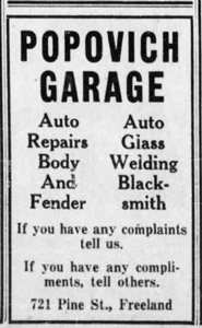 Popovich Garage, 1948 ad