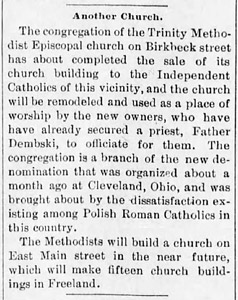 Trinity congregations finalizing sale of church building, 1894