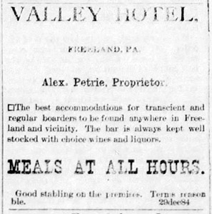 Valley Hotel ad, 1885
