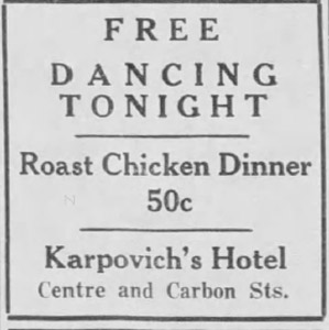 Karpovich's Hotel, 1933 ad