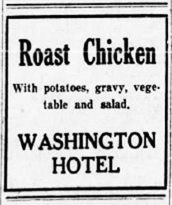 Washington Hotel restaurant ad, 1936