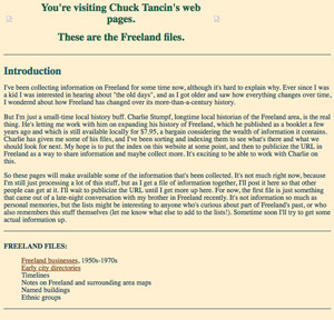 First home page for Freeland History site 9/1999