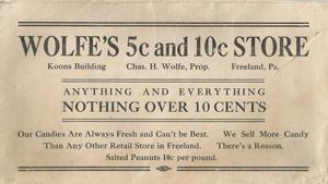 Wolfe's 5c and 10c Store, in the old Koons building