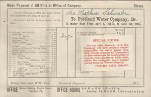 Freeland water bill, 1916